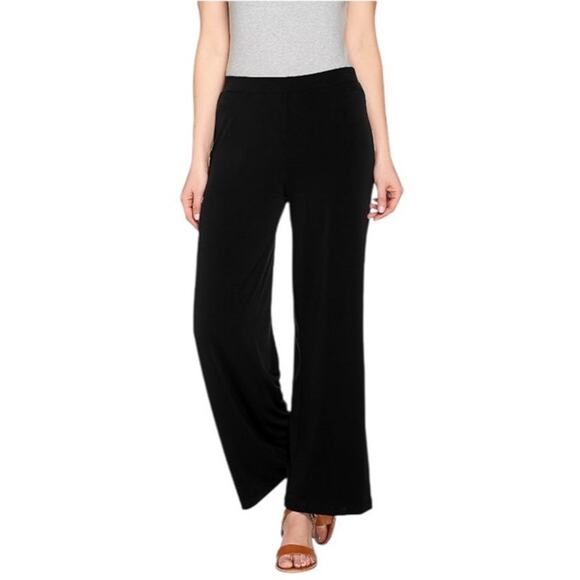 Susan Graver Size XS Oversized Black Liquid Knit Elastic Waist Wide Leg Pants - Picture 1 of 8